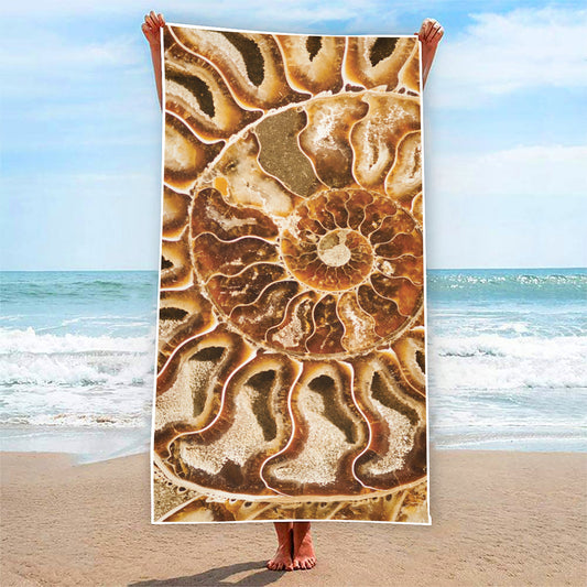 Ammonite Fossil Print Beach Towel
