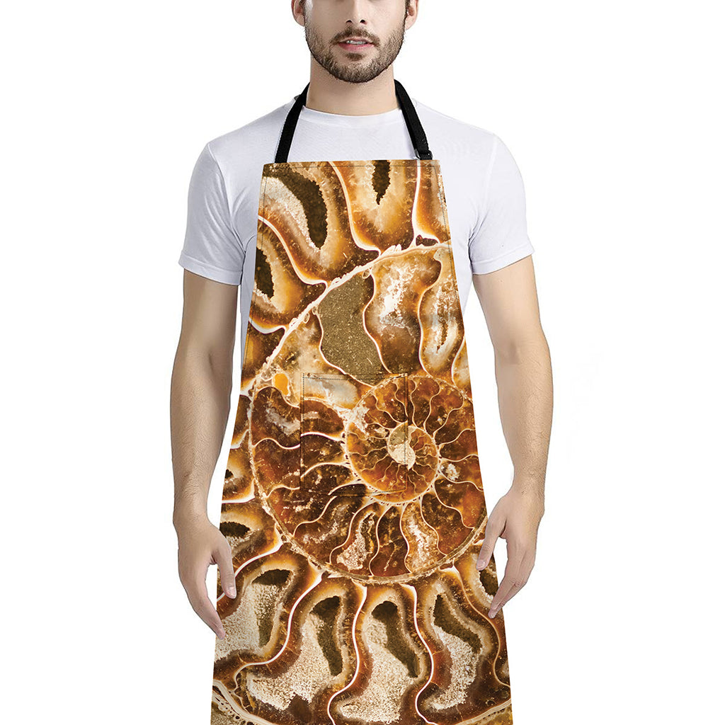Ammonite Fossil Print Bib Apron With Pocket