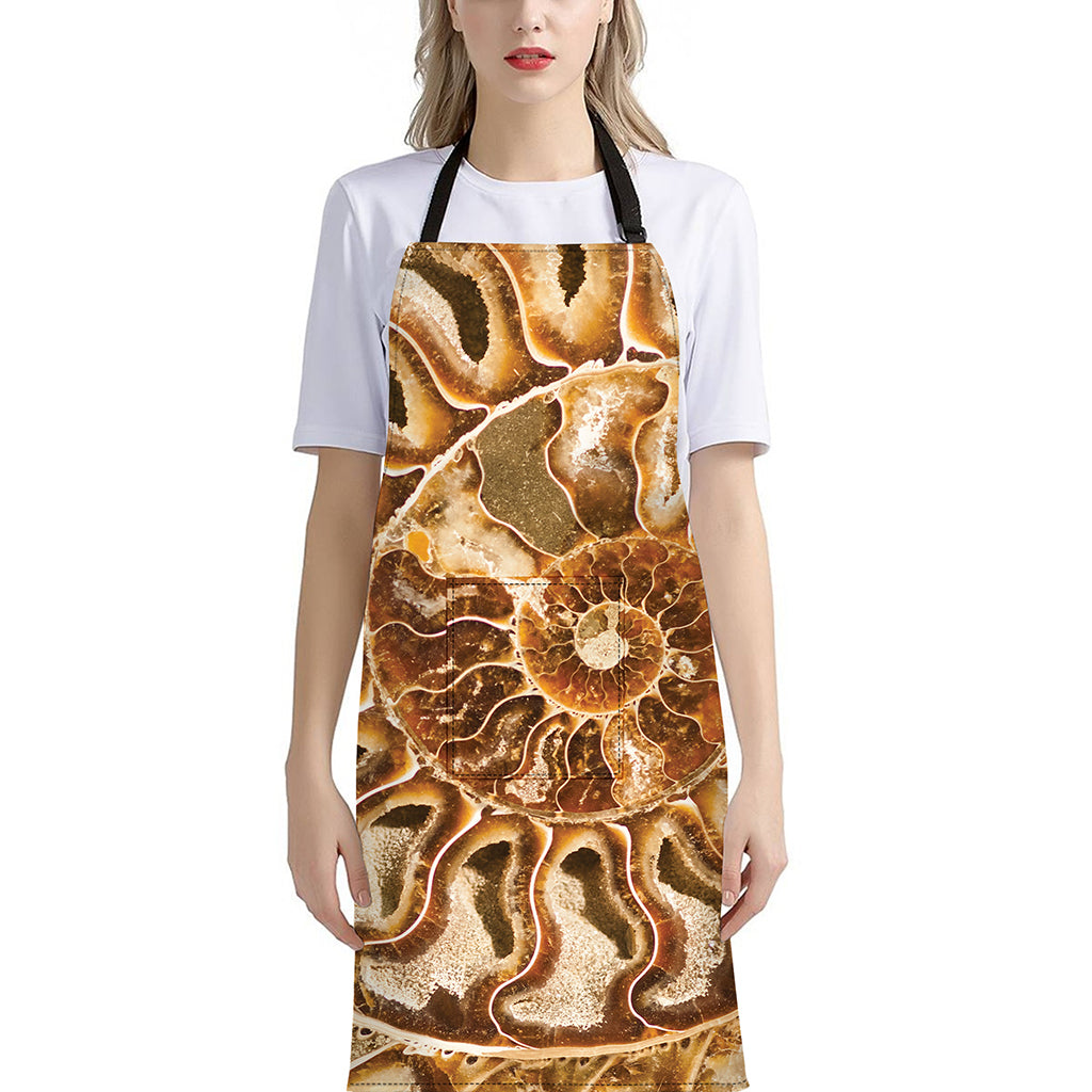 Ammonite Fossil Print Bib Apron With Pocket