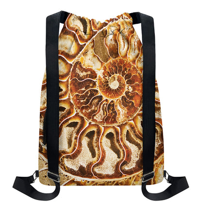 Ammonite Fossil Print Drawstring Backpack