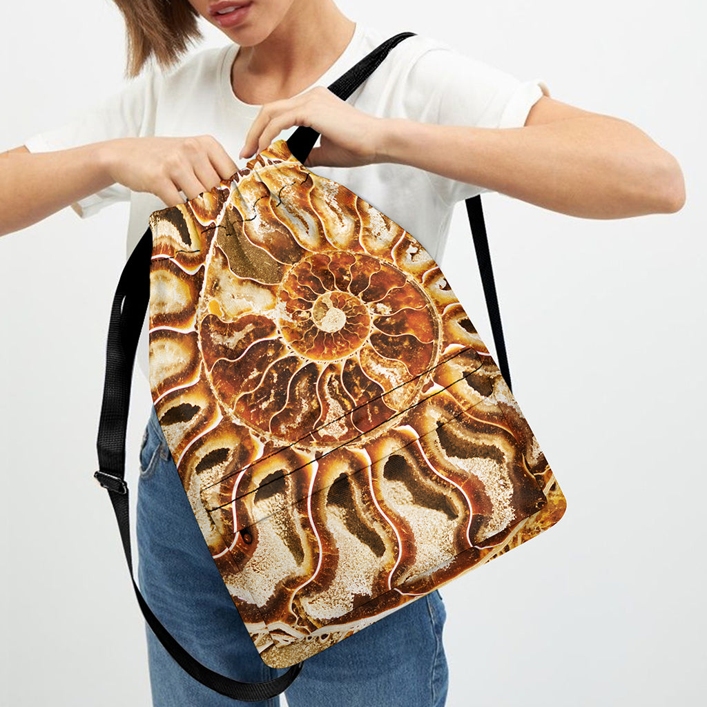 Ammonite Fossil Print Drawstring Backpack