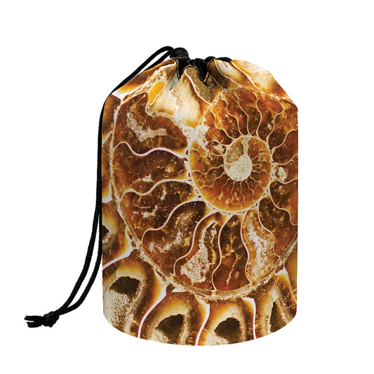 Ammonite Fossil Print Drawstring Makeup Bag