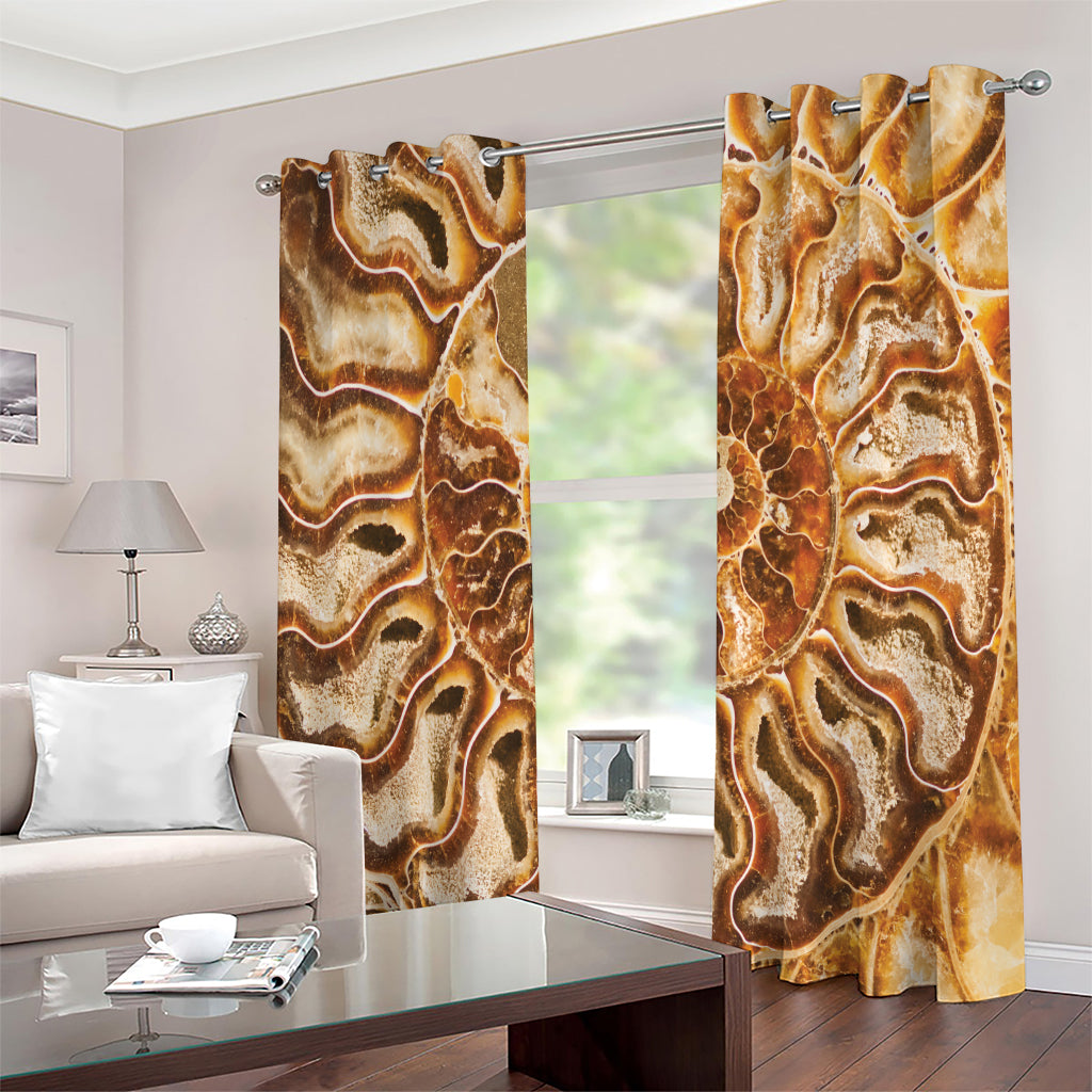 Ammonite Fossil Print Extra Wide Grommet Curtains