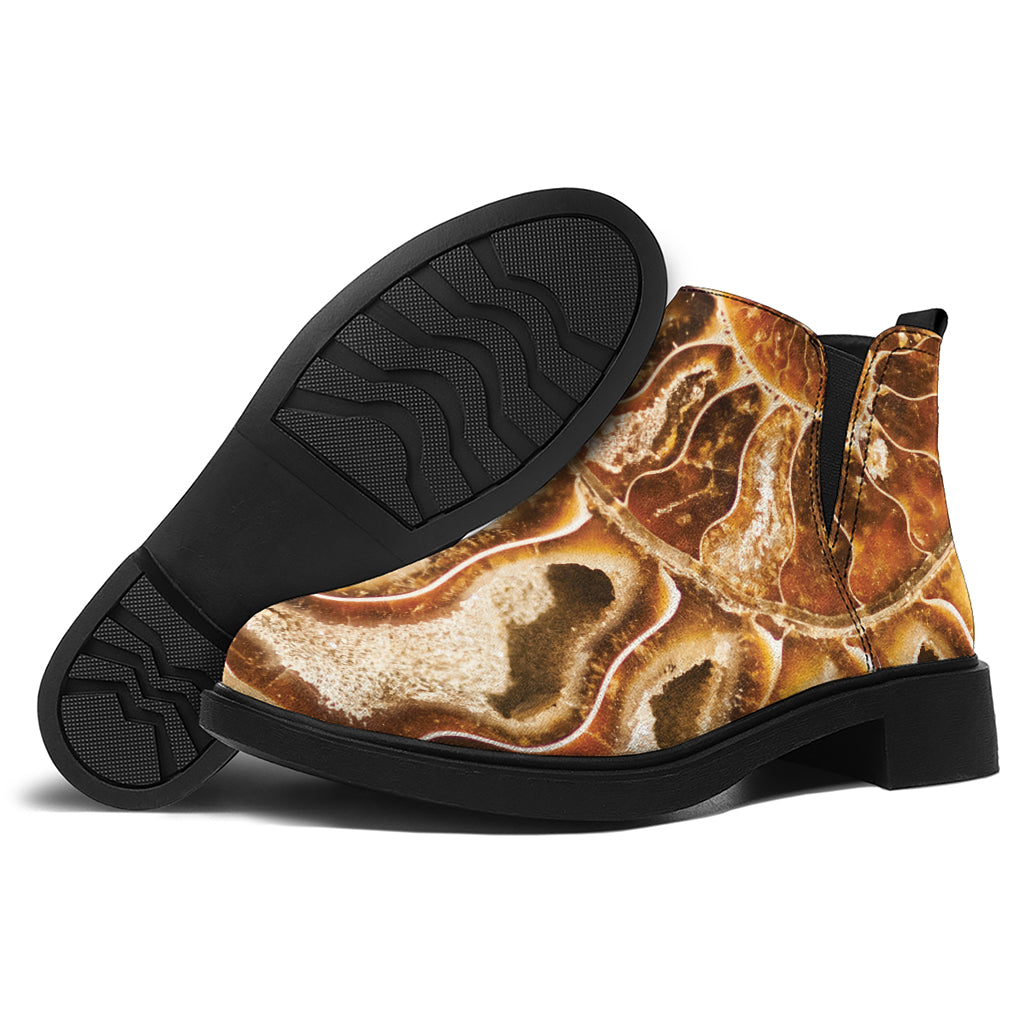 Ammonite Fossil Print Flat Ankle Boots