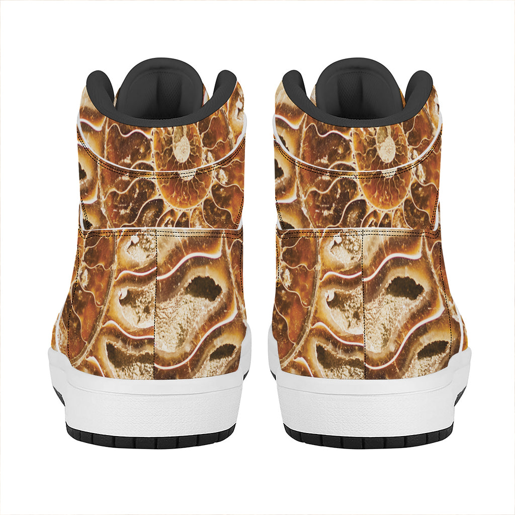Ammonite Fossil Print High Top Leather Sneakers