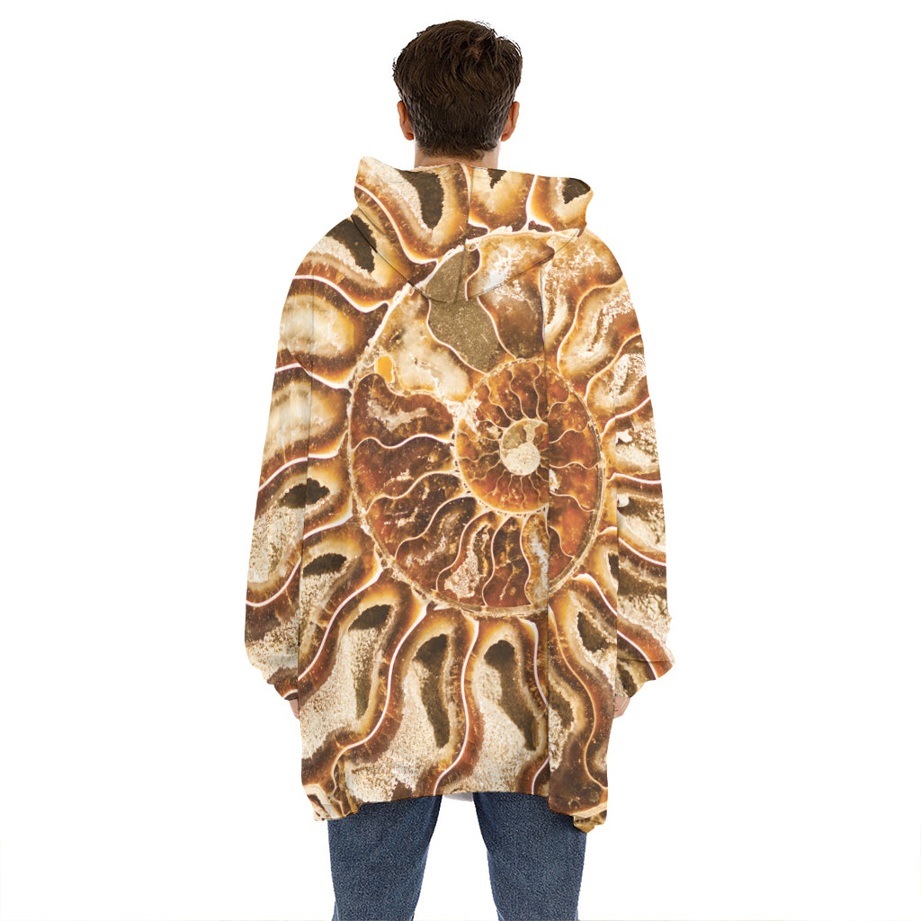Ammonite Fossil Print Hoodie Blanket