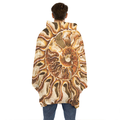 Ammonite Fossil Print Hoodie Blanket