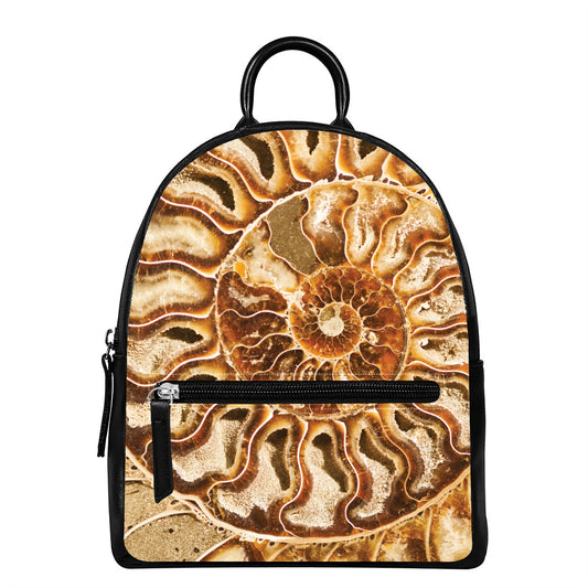 Ammonite Fossil Print Leather Backpack