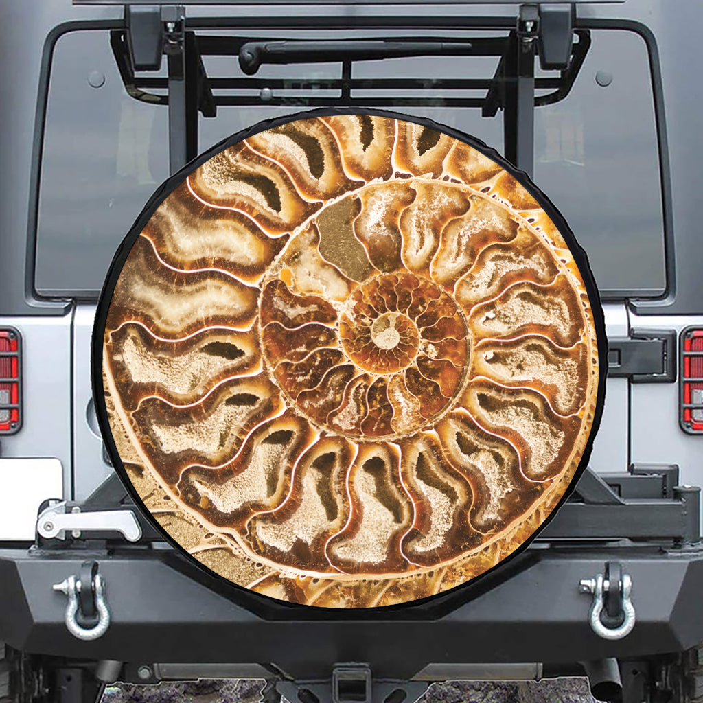 Ammonite Fossil Print Leather Spare Tire Cover