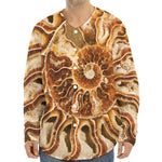Ammonite Fossil Print Long Sleeve Baseball Jersey