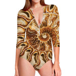 Ammonite Fossil Print Long Sleeve Swimsuit