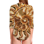 Ammonite Fossil Print Long Sleeve Swimsuit