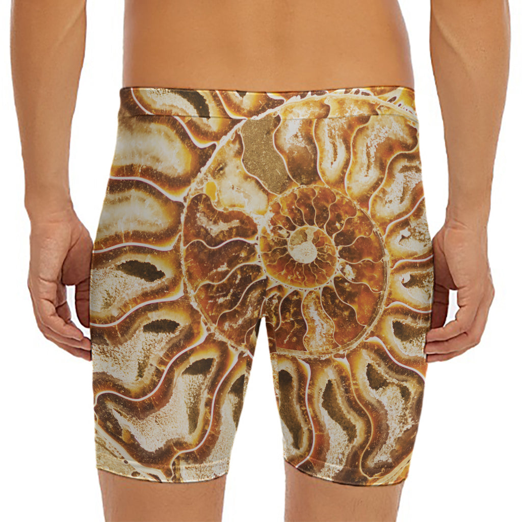 Ammonite Fossil Print Men's Long Boxer Briefs