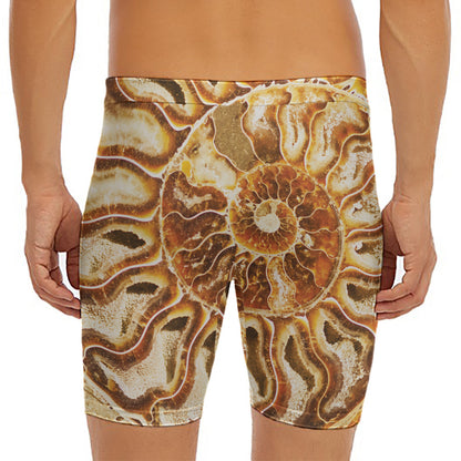 Ammonite Fossil Print Men's Long Boxer Briefs