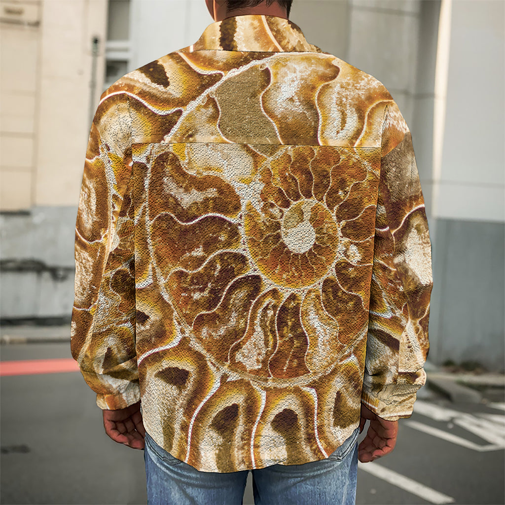 Ammonite Fossil Print Men's Shirt Jacket