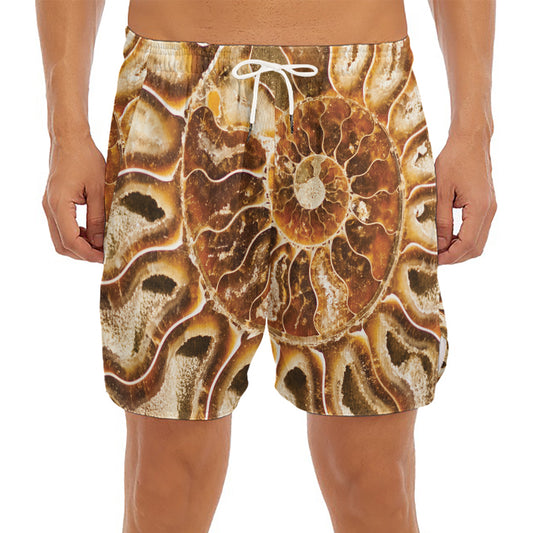 Ammonite Fossil Print Men's Split Running Shorts