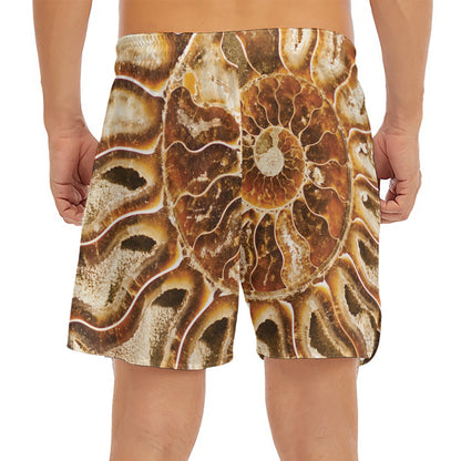 Ammonite Fossil Print Men's Split Running Shorts