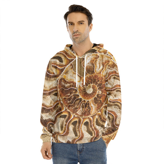 Ammonite Fossil Print Men's Velvet Pullover Hoodie