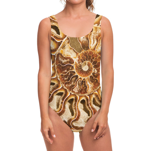 Ammonite Fossil Print One Piece Swimsuit