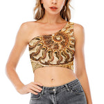 Ammonite Fossil Print One Shoulder Crop Top