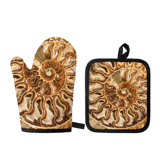Ammonite Fossil Print Oven Mitt And Pot Holder Set