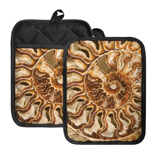 Ammonite Fossil Print Pot Holders With Pocket