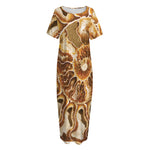 Ammonite Fossil Print Short Sleeve Long Nightdress