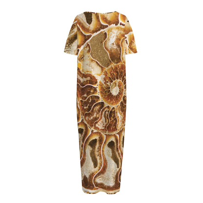 Ammonite Fossil Print Short Sleeve Long Nightdress