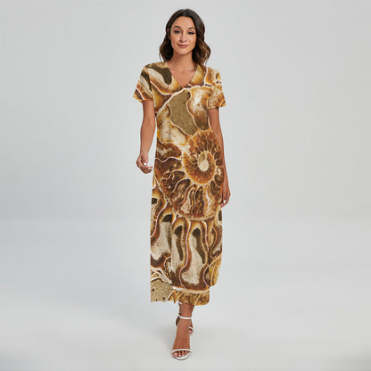 Ammonite Fossil Print Short Sleeve Maxi Dress