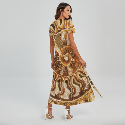 Ammonite Fossil Print Short Sleeve Maxi Dress