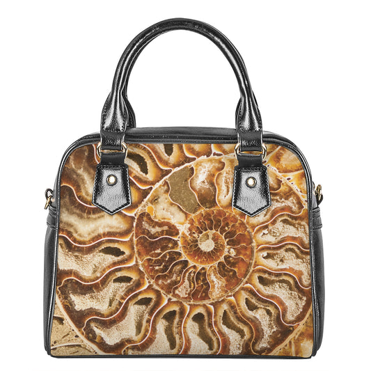 Ammonite Fossil Print Shoulder Handbag