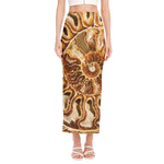 Ammonite Fossil Print Side Slit Maxi Skirt