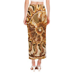 Ammonite Fossil Print Side Slit Maxi Skirt
