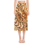 Ammonite Fossil Print Side Slit Midi Skirt