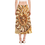 Ammonite Fossil Print Side Slit Midi Skirt