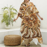 Ammonite Fossil Print Silk V-Neck Kaftan Dress