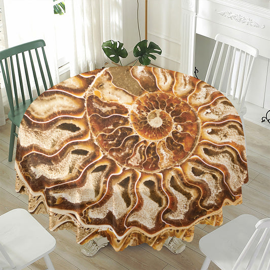 Ammonite Fossil Print Waterproof Round Tablecloth