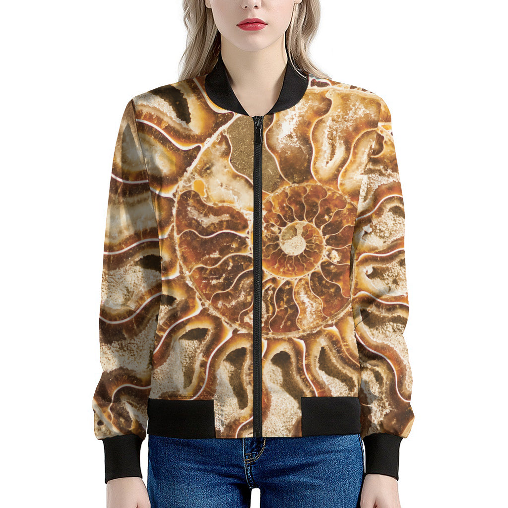 Ammonite Fossil Print Women's Bomber Jacket