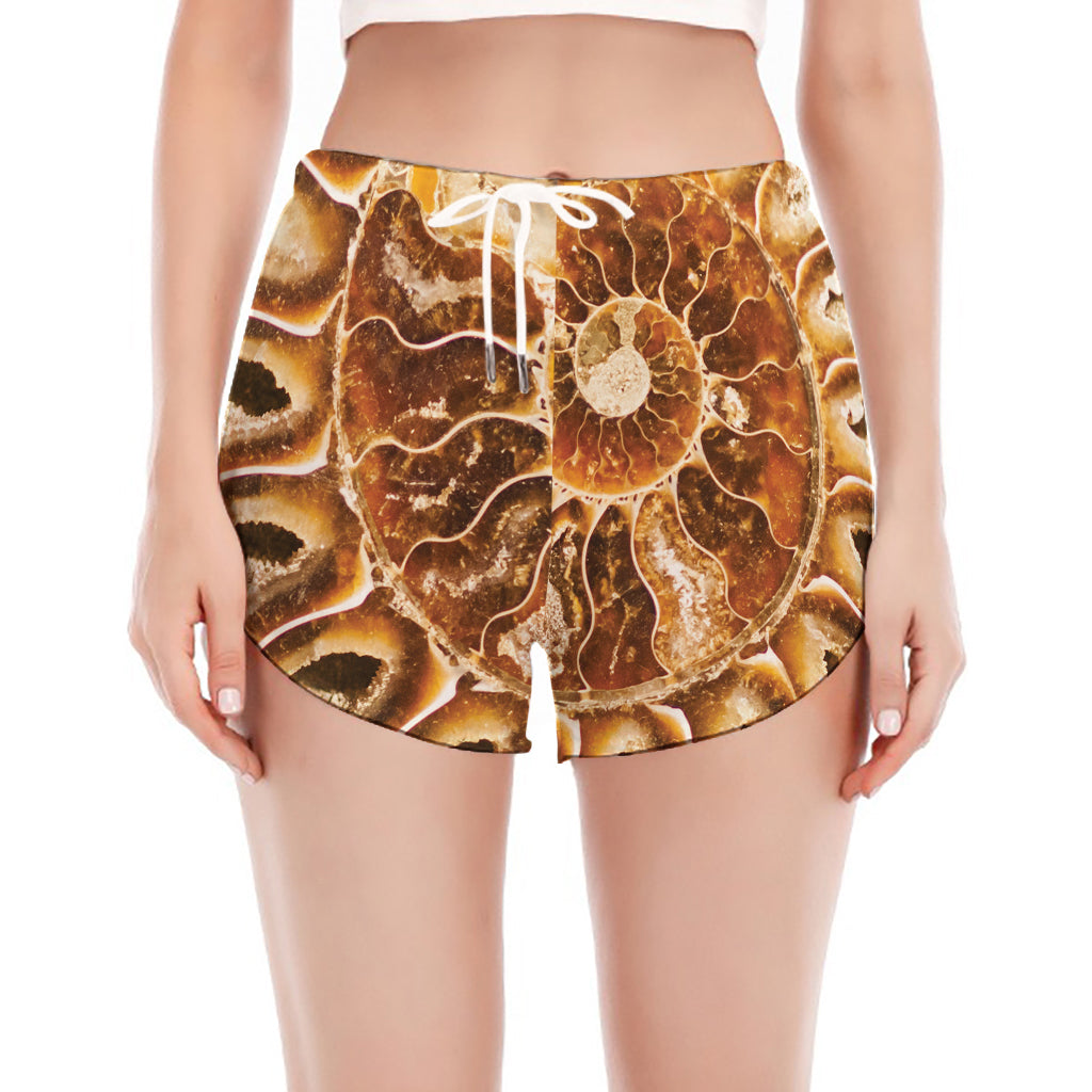 Ammonite Fossil Print Women's Split Running Shorts