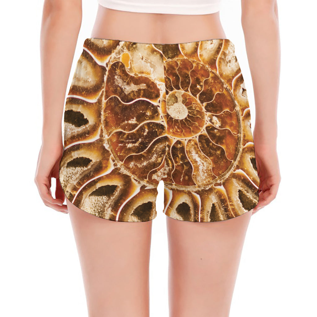 Ammonite Fossil Print Women's Split Running Shorts