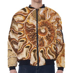 Ammonite Fossil Print Zip Sleeve Bomber Jacket