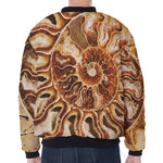 Ammonite Fossil Print Zip Sleeve Bomber Jacket