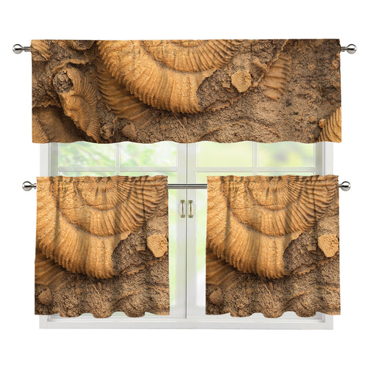 Ammonite Shell Fossil Print 3 Piece Kitchen Curtains