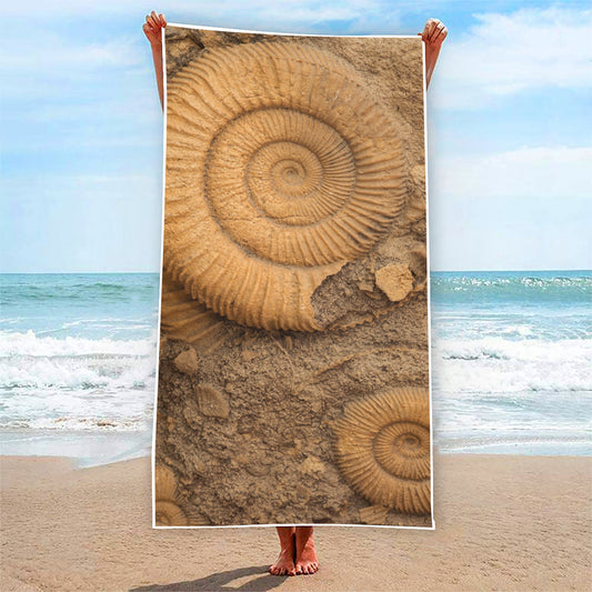 Ammonite Shell Fossil Print Beach Towel