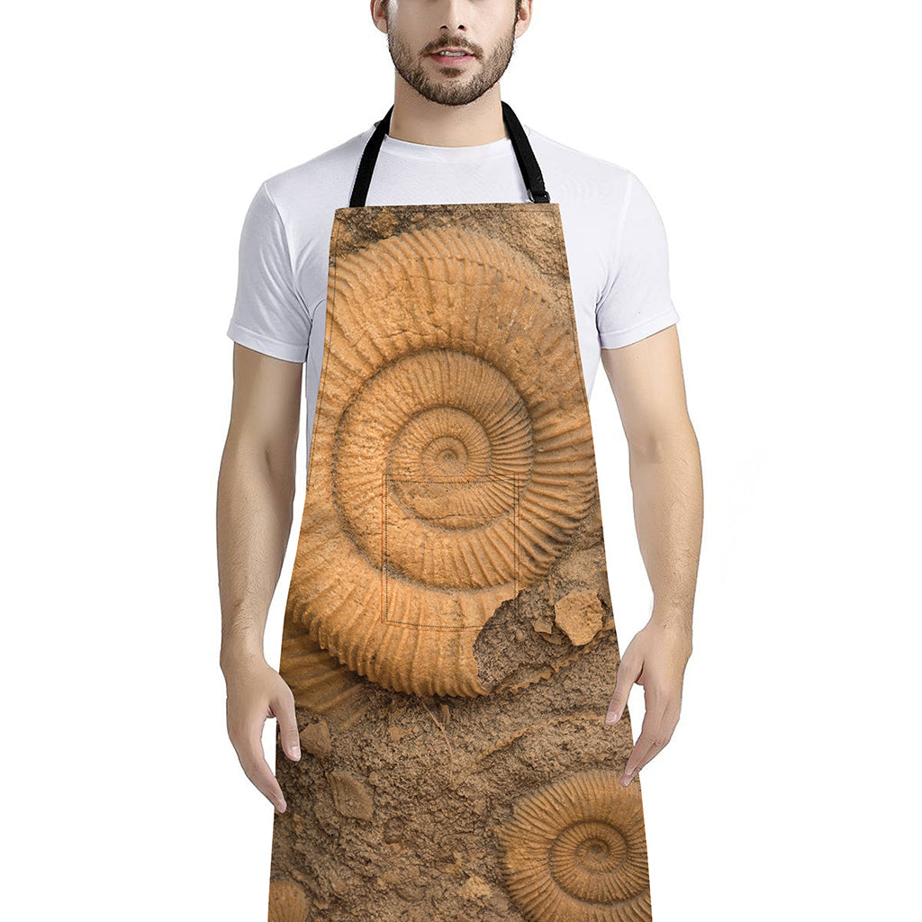 Ammonite Shell Fossil Print Bib Apron With Pocket
