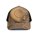 Ammonite Shell Fossil Print Black Mesh Trucker Hat