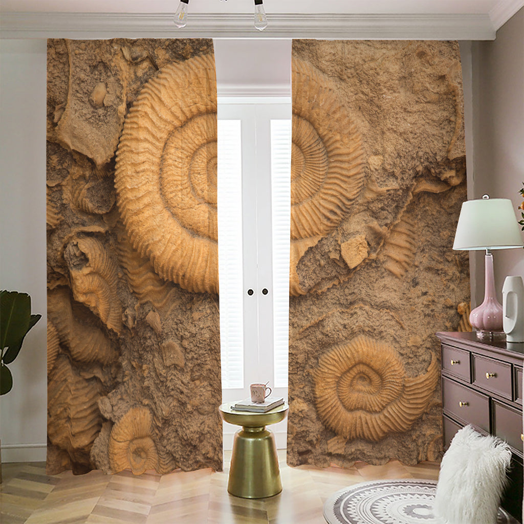 Ammonite Shell Fossil Print Blackout Pencil Pleat Curtains