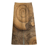 Ammonite Shell Fossil Print Cotton Front Slit Maxi Skirt