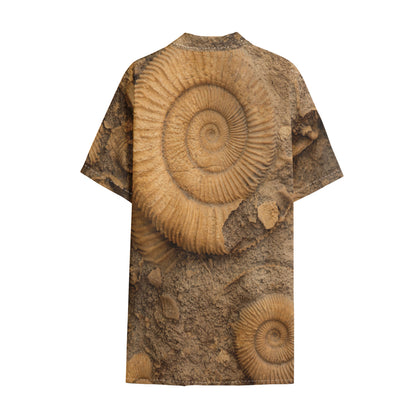Ammonite Shell Fossil Print Cotton Hawaiian Shirt