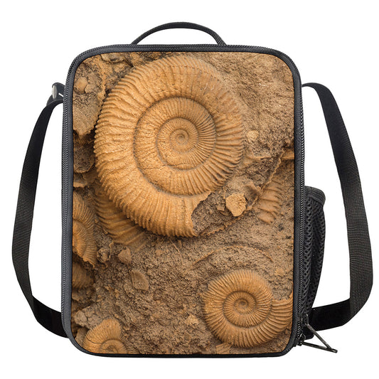 Ammonite Shell Fossil Print Crossbody Lunch Bag